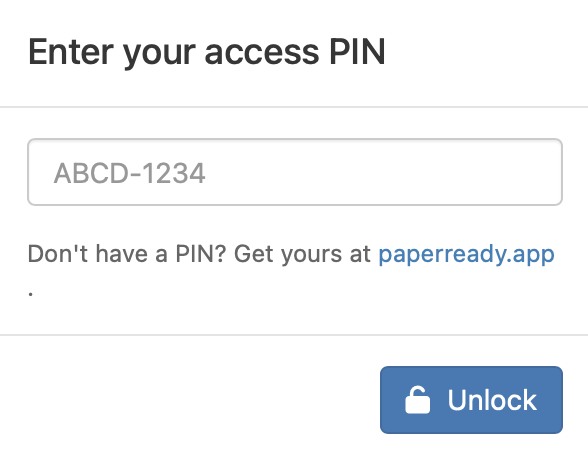 PIN unlock modal — Enter your access PIN, with Unlock button